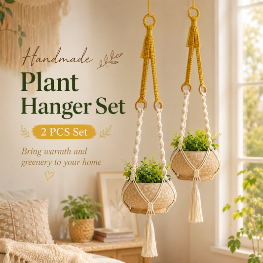 Handmade Plant Hanger Set 2 PCSï¼ˆType Bï¼‰, Macrame Hanging Planter Basket with Cotton Rope Woven Design, Boho Plant Holder for Indoor Outdoor Garden Balcony Home Decor, Creative Hanging Flower Pot Holder