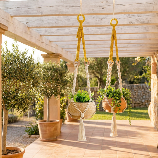 Handmade Plant Hanger Set 2 PCSï¼ˆType Bï¼‰, Macrame Hanging Planter Basket with Cotton Rope Woven Design, Boho Plant Holder for Indoor Outdoor Garden Balcony Home Decor, Creative Hanging Flower Pot Holder
