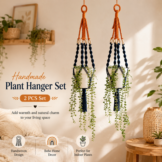 Handmade Plant Hanger Set 2 PCSï¼ˆType Cï¼‰, Macrame Hanging Planter Basket with Cotton Rope Woven Design, Boho Plant Holder for Indoor Outdoor Garden Balcony Home Decor, Creative Hanging Flower Pot Holder