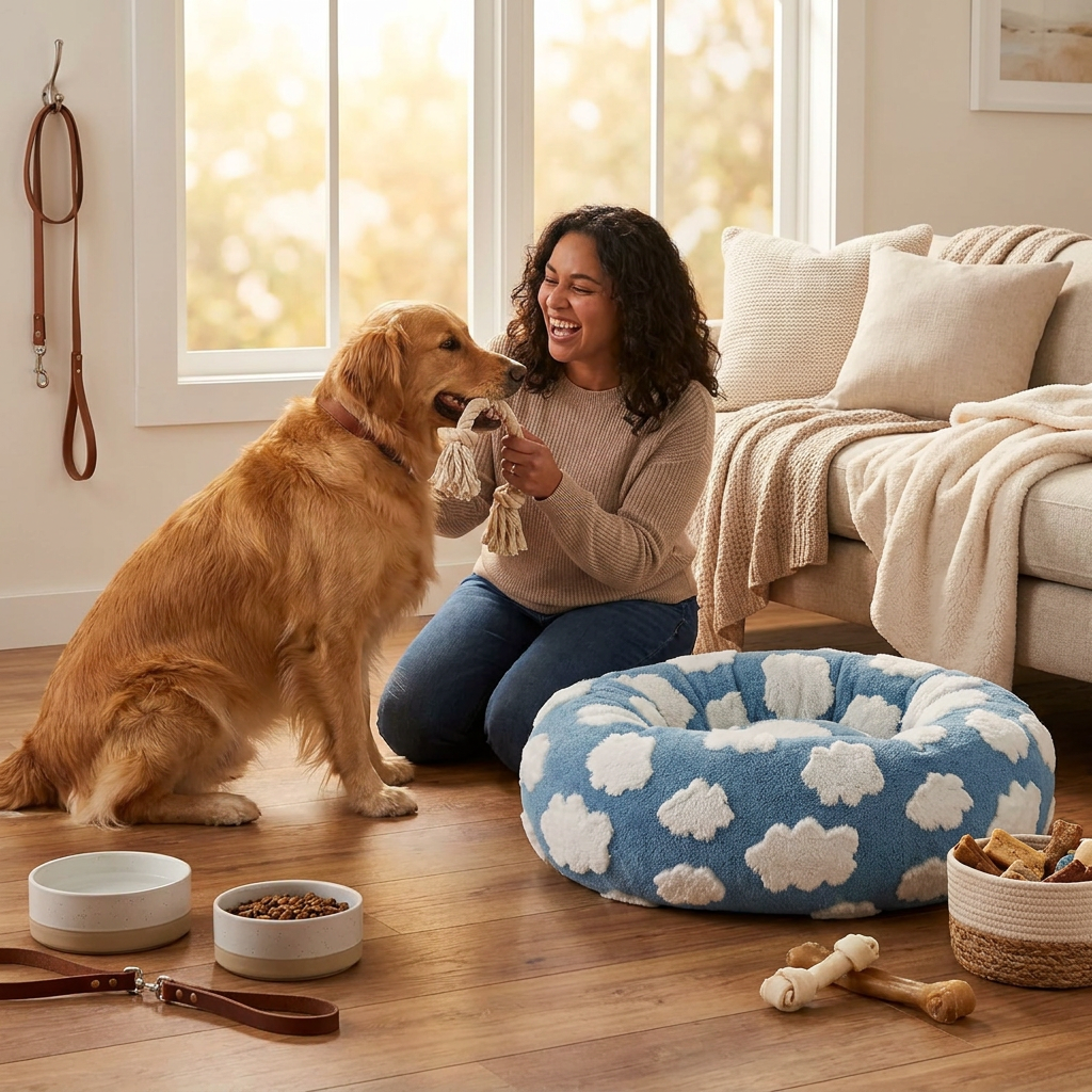 Small Medium Pet Donut Bed-60cm outer diameter, Soft Plush Round Dog Bed and Cat Bed with Raised Rim, Cozy Calming Pet Sleeping Cushion, Blue Cloud Pattern Washable Pet Bed for Small Medium Dogs Cats Puppies and Kittens