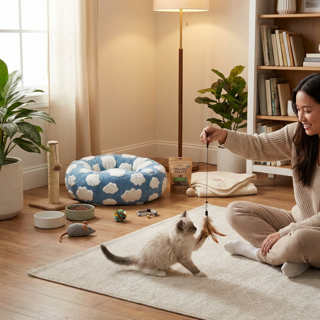 Small Medium Pet Donut Bed-60cm outer diameter, Soft Plush Round Dog Bed and Cat Bed with Raised Rim, Cozy Calming Pet Sleeping Cushion, Blue Cloud Pattern Washable Pet Bed for Small Medium Dogs Cats Puppies and Kittens