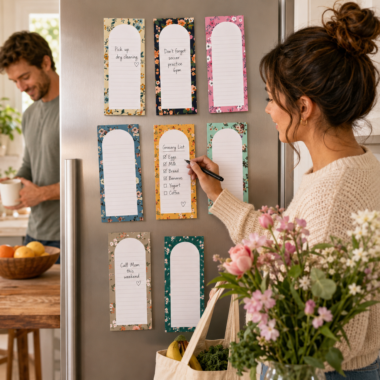 8 Pack Floral Magnetic Notepads for Fridge, Cute Shopping List Planner Memo Pads with 25 Sheets Each, Tear Off Weekly To Do List Notes for Home Kitchen Office School Organisation and Daily Reminders