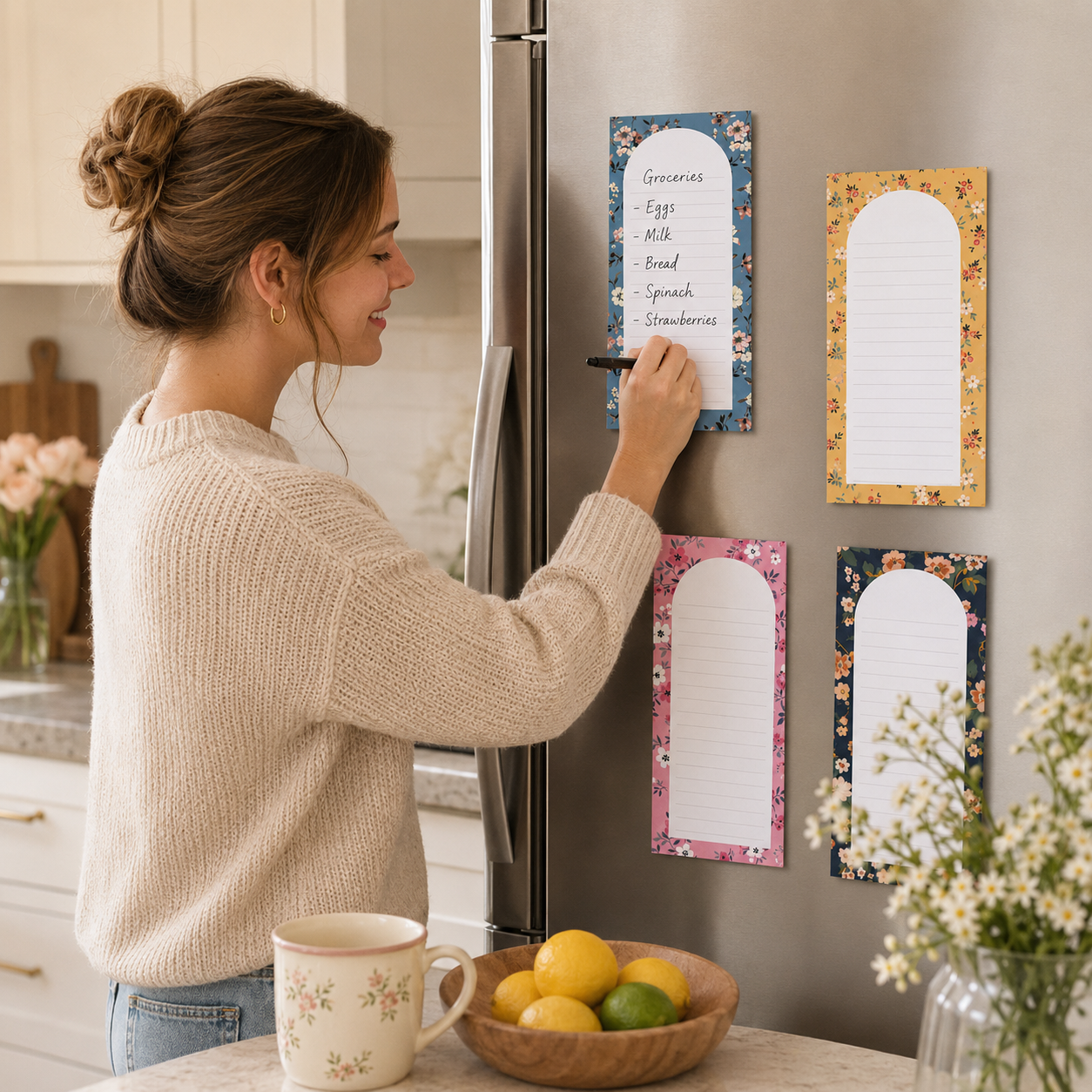 8 Pack Floral Magnetic Notepads for Fridge, Cute Shopping List Planner Memo Pads with 25 Sheets Each, Tear Off Weekly To Do List Notes for Home Kitchen Office School Organisation and Daily Reminders
