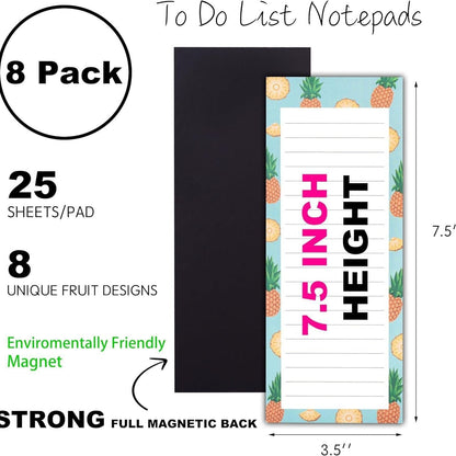 8 Pack Floral Magnetic Notepads for Fridge, Cute Shopping List Planner Memo Pads with 25 Sheets Each, Tear Off Weekly To Do List Notes for Home Kitchen Office School Organisation and Daily Reminders