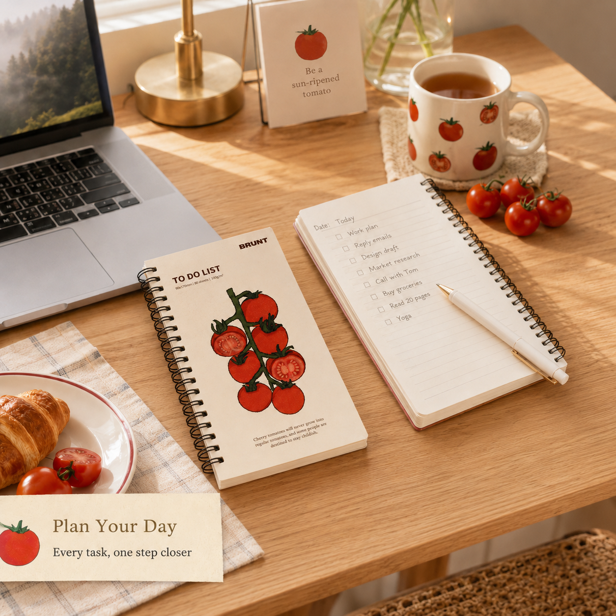 Fruit Series To Do List Notebook (tomatoes) â€“ Spiral Bound Journal with Cute Fruit Cover, 80 Sheets, Portable Planner for Daily Notes, Study, Office and Personal Organisation