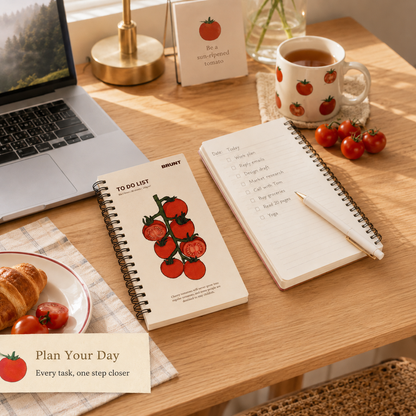 Fruit Series To Do List Notebook (tomatoes) â€“ Spiral Bound Journal with Cute Fruit Cover, 80 Sheets, Portable Planner for Daily Notes, Study, Office and Personal Organisation