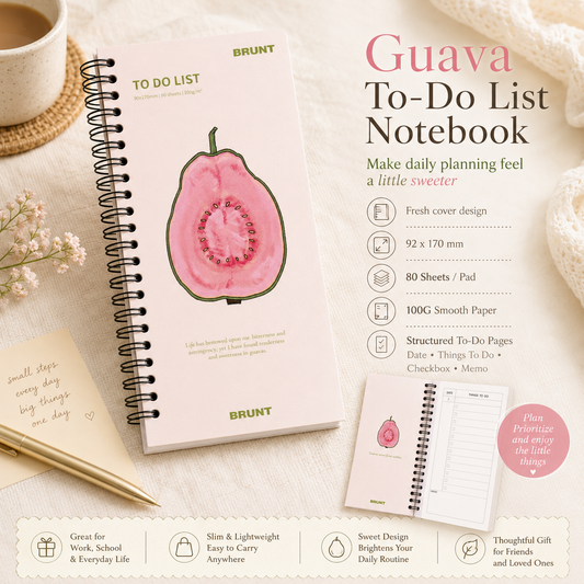 Fruit Series To Do List Notebook (Guava) â€“ Spiral Bound Journal with Cute Fruit Cover, 80 Sheets, Portable Planner for Daily Notes, Study, Office and Personal Organisation
