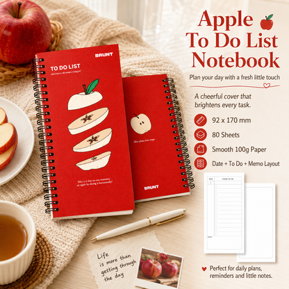 Fruit Series To Do List Notebook (Apple) â€“ Spiral Bound Journal with Cute Fruit Cover, 80 Sheets, Portable Planner for Daily Notes, Study, Office and Personal Organisation