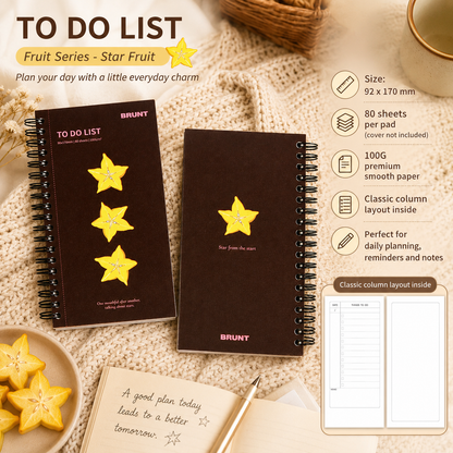 Fruit Series To Do List Notebook (Starfruit) â€“ Spiral Bound Journal with Cute Fruit Cover, 80 Sheets, Portable Planner for Daily Notes, Study, Office and Personal Organisation