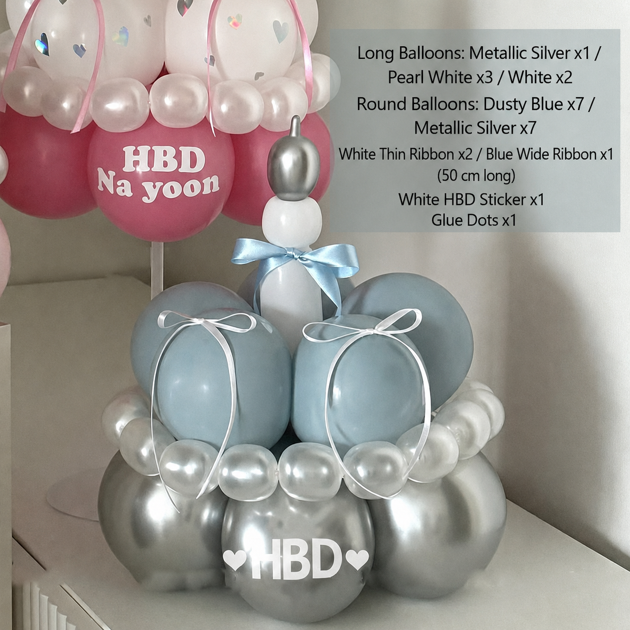 Birthday Cake Balloon Garland Kit (Blue Material kit)â€“ DIY Party Decoration Set with HBD Balloons, Ribbon and Glue Dots, Creative Table Centrepiece for Birthday Celebrations, Photo Props and Event Decor