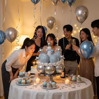Birthday Cake Balloon Garland Kit (Blue Material kit)â€“ DIY Party Decoration Set with HBD Balloons, Ribbon and Glue Dots, Creative Table Centrepiece for Birthday Celebrations, Photo Props and Event Decor