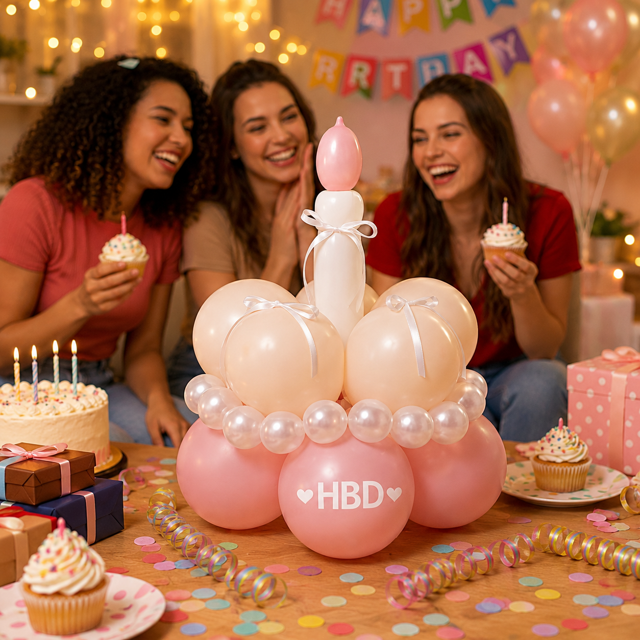 Birthday Cake Balloon Garland Kit (Pink Material kit)â€“ DIY Party Decoration Set with HBD Balloons, Ribbon and Glue Dots, Creative Table Centrepiece for Birthday Celebrations, Photo Props and Event Decor
