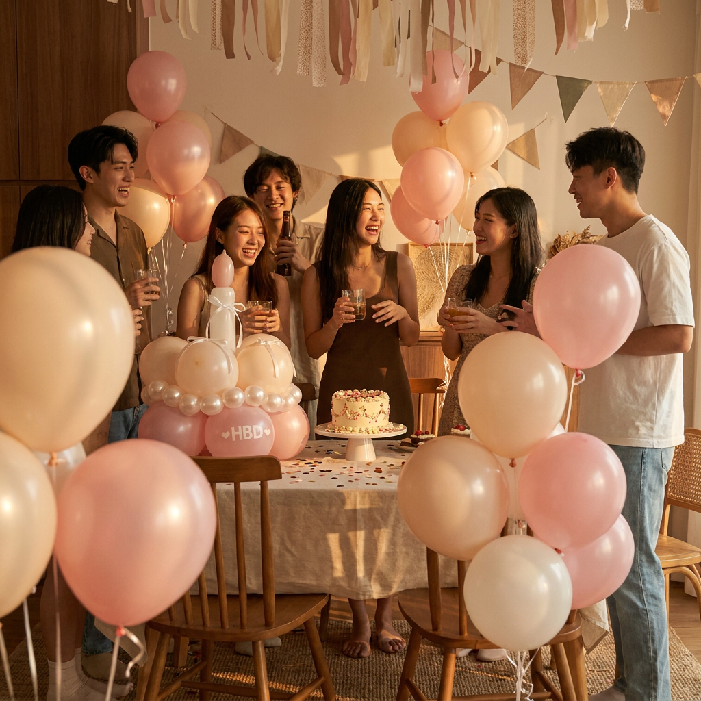 Birthday Cake Balloon Garland Kit (Pink Material kit)â€“ DIY Party Decoration Set with HBD Balloons, Ribbon and Glue Dots, Creative Table Centrepiece for Birthday Celebrations, Photo Props and Event Decor