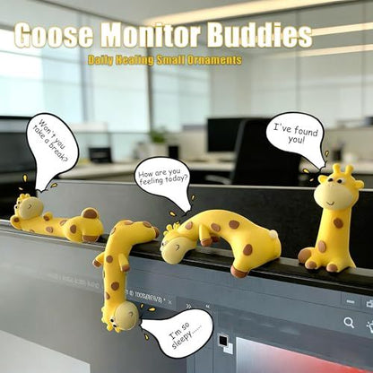Mini Resin Desk Giraffe Decor, 4 Pcs, Cute Giraffe Figurines Set | Funny Decorations Accessories for Office Desk, Car Dashboard, Monitor. Double-sided Tape. Relieve Work Stress, Fun Gift Idea