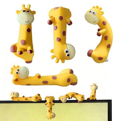 Mini Resin Desk Giraffe Decor, 4 Pcs, Cute Giraffe Figurines Set | Funny Decorations Accessories for Office Desk, Car Dashboard, Monitor. Double-sided Tape. Relieve Work Stress, Fun Gift Idea