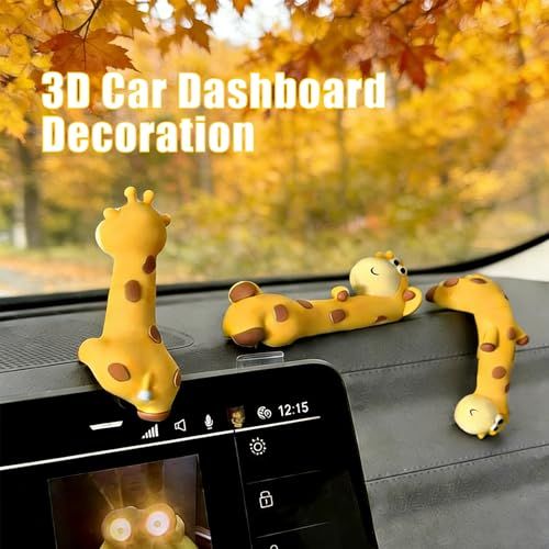 Mini Resin Desk Giraffe Decor, 4 Pcs, Cute Giraffe Figurines Set | Funny Decorations Accessories for Office Desk, Car Dashboard, Monitor. Double-sided Tape. Relieve Work Stress, Fun Gift Idea