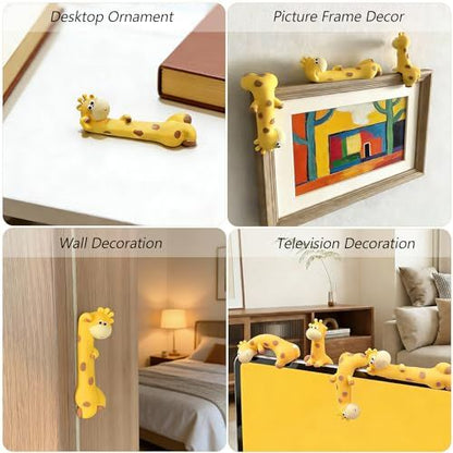 Mini Resin Desk Giraffe Decor, 4 Pcs, Cute Giraffe Figurines Set | Funny Decorations Accessories for Office Desk, Car Dashboard, Monitor. Double-sided Tape. Relieve Work Stress, Fun Gift Idea