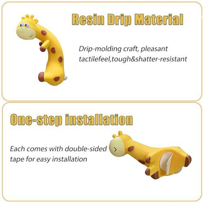 Mini Resin Desk Giraffe Decor, 4 Pcs, Cute Giraffe Figurines Set | Funny Decorations Accessories for Office Desk, Car Dashboard, Monitor. Double-sided Tape. Relieve Work Stress, Fun Gift Idea