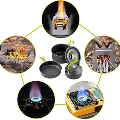 11PCS Black Camping Cookware Set â€“ Lightweight Aluminium Camping Pots, Frying Pan, Kettle & Stainless Steel Cutlery, Portable Non-Stick Outdoor Cooking Set for 2-3 Person Camping, Hiking, Backpacking & Picnic