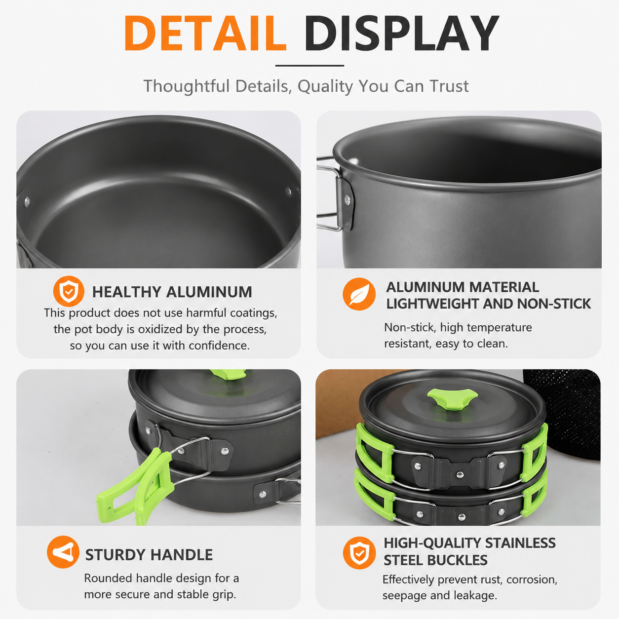 Green Camping Cookware Set for 2â€“3 People â€“ Portable Outdoor Cooking Pot, Frying Pan & 1.1L Kettle Kit with Stainless Steel Plates, Cups & Cutlery, Lightweight Non-Stick Camping Cook Set for Hiking, Picnic, Backpacking & RV Travel