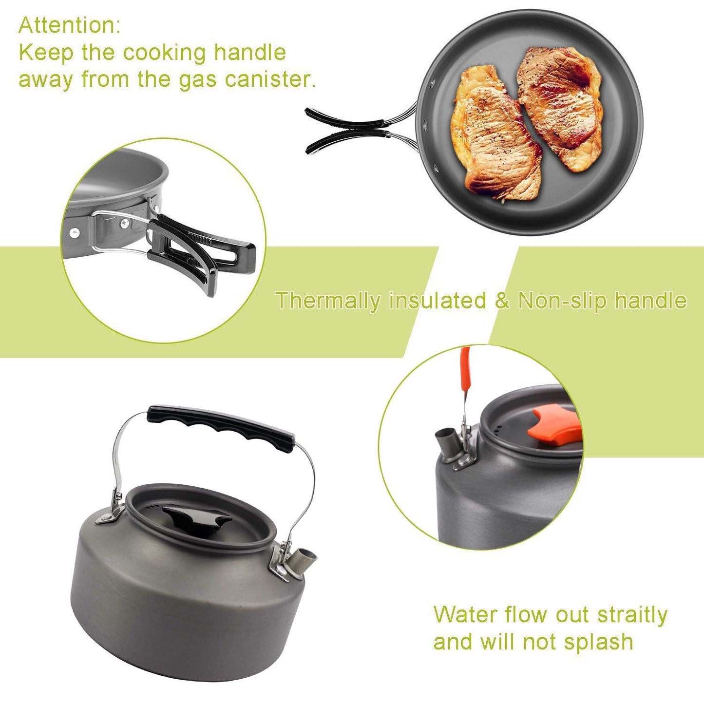 Orange Camping Cookware Set for 2â€“3 People â€“ Portable Outdoor Cooking Pot, Frying Pan & 1.1L Kettle Kit with Stainless Steel Plates, Cups & Cutlery, Lightweight Non-Stick Camping Cook Set for Hiking, Picnic, Backpacking & RV Travel