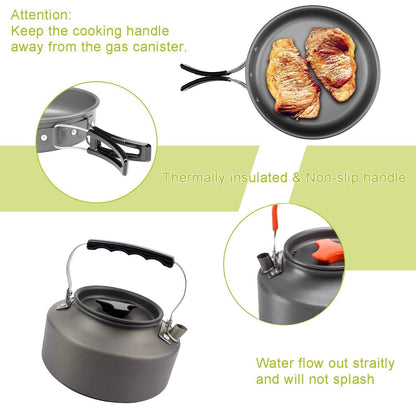 Orange Camping Cookware Set for 2â€“3 People â€“ Portable Outdoor Cooking Pot, Frying Pan & 1.1L Kettle Kit with Stainless Steel Plates, Cups & Cutlery, Lightweight Non-Stick Camping Cook Set for Hiking, Picnic, Backpacking & RV Travel