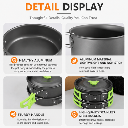 Orange Camping Cookware Set for 2â€“3 People â€“ Portable Outdoor Cooking Pot, Frying Pan & 1.1L Kettle Kit with Stainless Steel Plates, Cups & Cutlery, Lightweight Non-Stick Camping Cook Set for Hiking, Picnic, Backpacking & RV Travel