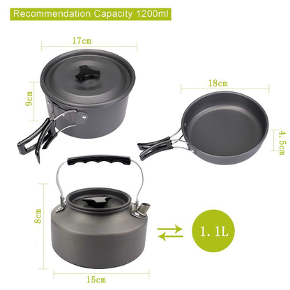 Orange Camping Cookware Set for 2â€“3 People â€“ Portable Outdoor Cooking Pot, Frying Pan & 1.1L Kettle Kit with Stainless Steel Plates, Cups & Cutlery, Lightweight Non-Stick Camping Cook Set for Hiking, Picnic, Backpacking & RV Travel