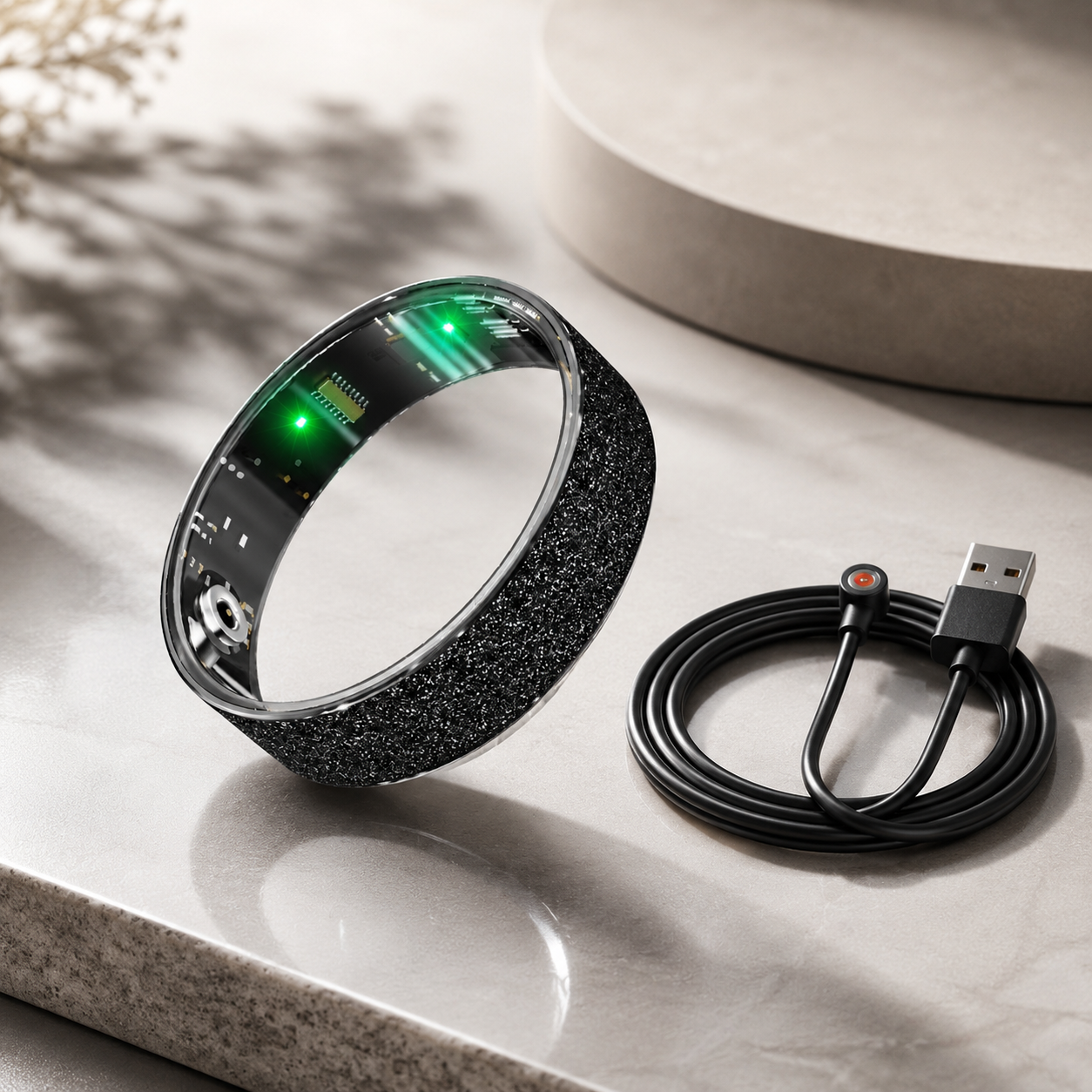 Smart Ring Size 9 (Black) â€“ Frosted Black Wellness Tracker with Heart Rate, Blood Oxygen, Sleep, Steps and Mood Monitoring, IP68 Waterproof USB Magnetic Charging Ring