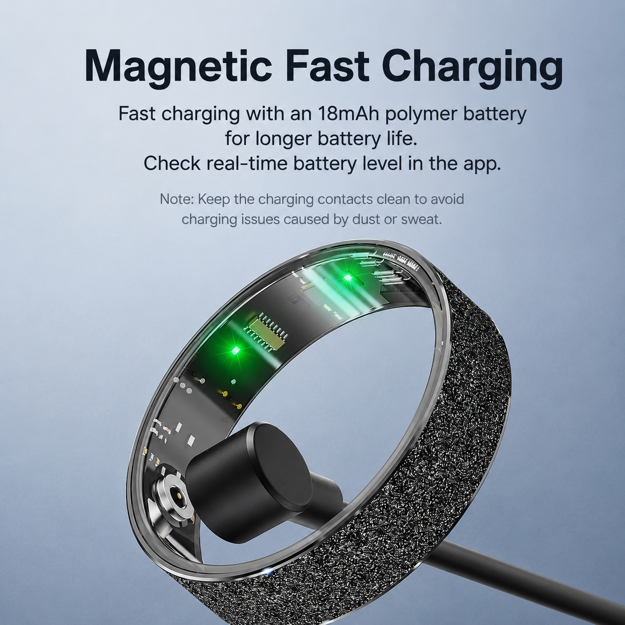 Smart Ring Size 9 (Black) â€“ Frosted Black Wellness Tracker with Heart Rate, Blood Oxygen, Sleep, Steps and Mood Monitoring, IP68 Waterproof USB Magnetic Charging Ring
