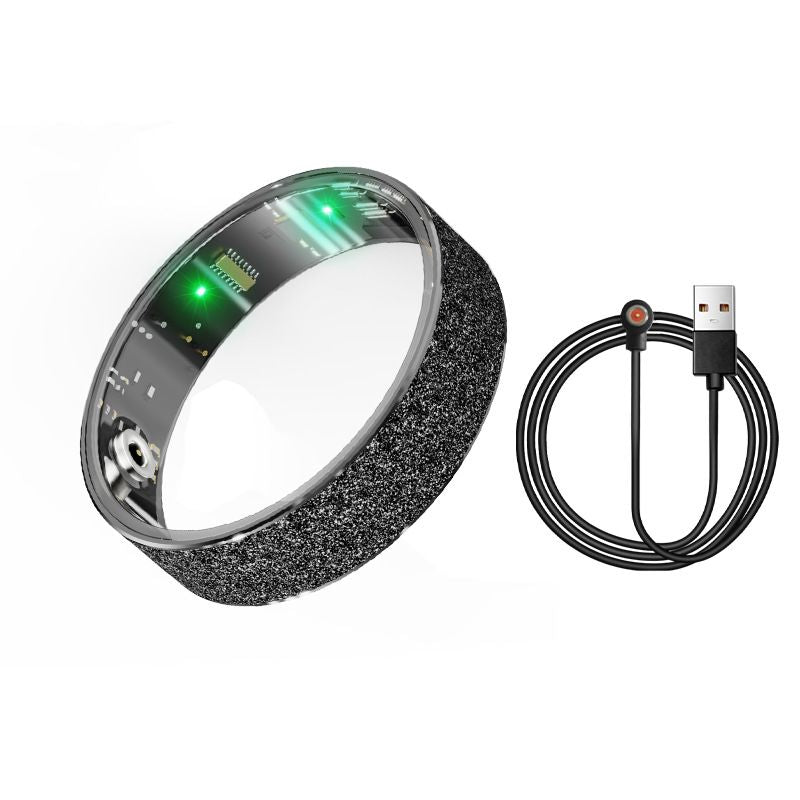 Smart Ring Size 8 (Black) â€“ Frosted Black Wellness Tracker with Heart Rate, Blood Oxygen, Sleep, Steps and Mood Monitoring, IP68 Waterproof USB Magnetic Charging Ring