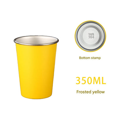 Yellow 304 Stainless Steel Camping Coffee Cup  with Leather Sleeve â€“ 350ml Portable Outdoor Drinking Cup, Beer Cup, Travel Mug for Camping, Hiking, Picnic and Daily Coffee