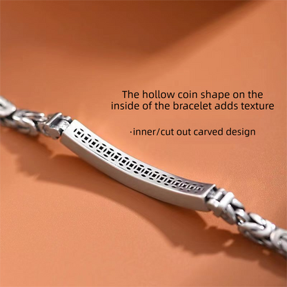 Men's Stainless Steel Byzantine Link Bracelet 18cm (7.09in) â€“ Vintage Woven Chain Bangle, Minimalist ID Plate, Secure Clasp, Everyday Casual, Business, Anniversary Gift