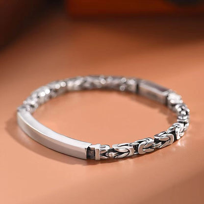 Men's Stainless Steel Byzantine Link Bracelet 20cm (7.87in) â€“ Vintage Woven Chain Bangle, Minimalist ID Plate, Secure Clasp, Everyday Casual, Business, Anniversary Gift