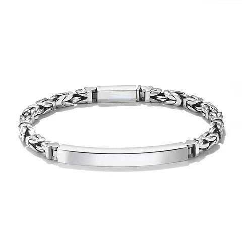 Men's Stainless Steel Byzantine Link Bracelet 22cm (8.66in) â€“ Vintage Woven Chain Bangle, Minimalist ID Plate, Secure Clasp, Everyday Casual, Business, Anniversary Gift