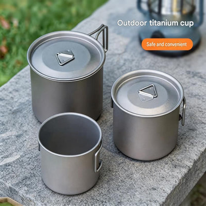Camping Mug 350ml (11.83oz) with Lid â€“ Ultra Lightweight Titanium Coffee Cup, Foldable Handle Outdoor Water Cup for Camping, Hiking, Travel, Backpacking and Adventure