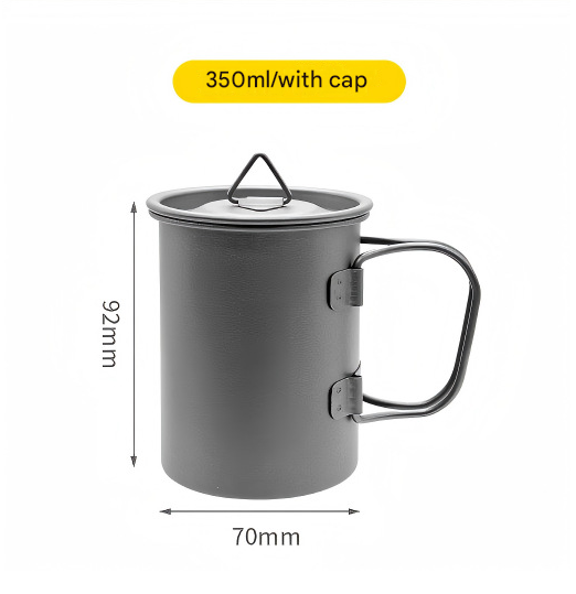 Camping Mug 350ml (11.83oz) with Lid â€“ Ultra Lightweight Titanium Coffee Cup, Foldable Handle Outdoor Water Cup for Camping, Hiking, Travel, Backpacking and Adventure