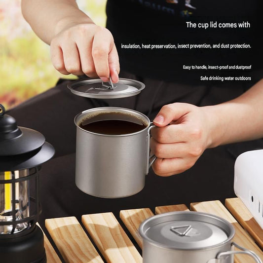 Camping Mug 400ml (13.53oz) with Lid â€“ Ultra Lightweight Titanium Coffee Cup, Foldable Handle Outdoor Water Cup for Camping, Hiking, Travel, Backpacking and Adventure