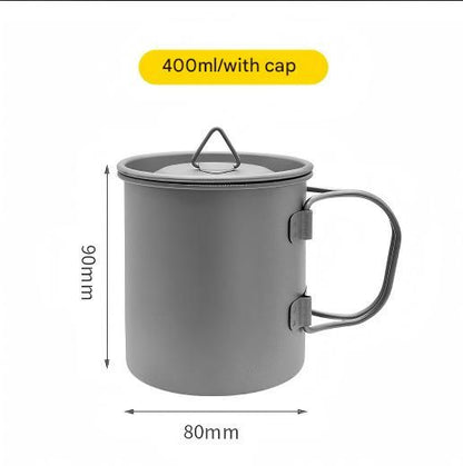 Camping Mug 400ml (13.53oz) with Lid â€“ Ultra Lightweight Titanium Coffee Cup, Foldable Handle Outdoor Water Cup for Camping, Hiking, Travel, Backpacking and Adventure