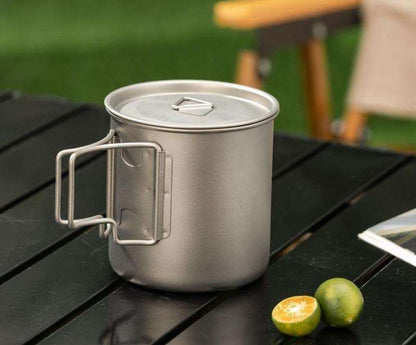 Camping Mug 500ml (16.91oz) with Lid â€“ Ultra Lightweight Titanium Coffee Cup, Foldable Handle Outdoor Water Cup for Camping, Hiking, Travel, Backpacking and Adventure