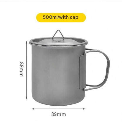 Camping Mug 500ml (16.91oz) with Lid â€“ Ultra Lightweight Titanium Coffee Cup, Foldable Handle Outdoor Water Cup for Camping, Hiking, Travel, Backpacking and Adventure