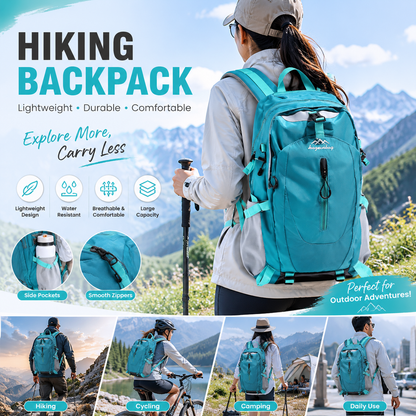 Lake Blue Outdoor Hiking Backpack - Lightweight Nylon Travel Daypack with Multi Pocket Storage, Water Resistant Design, Breathable Back Support for Trekking Camping Cycling Adventures