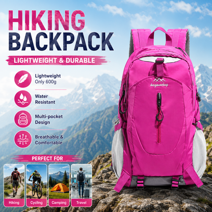 Rose Red Outdoor Hiking Backpack - Lightweight Nylon Travel Daypack with Multi Pocket Storage, Water Resistant Design, Breathable Back Support for Trekking Camping Cycling Adventures