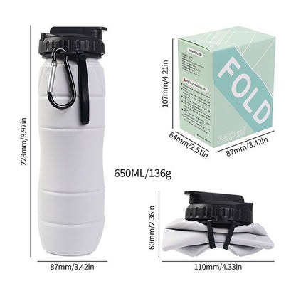 Gray Collapsible Silicone Water Bottle - 650ml Foldable Travel Bottle with Straw Lid, Food Grade Silicone Hiking Flask, Leak Resistant Portable Water Bottle for Outdoor Sports Fitness Cycling