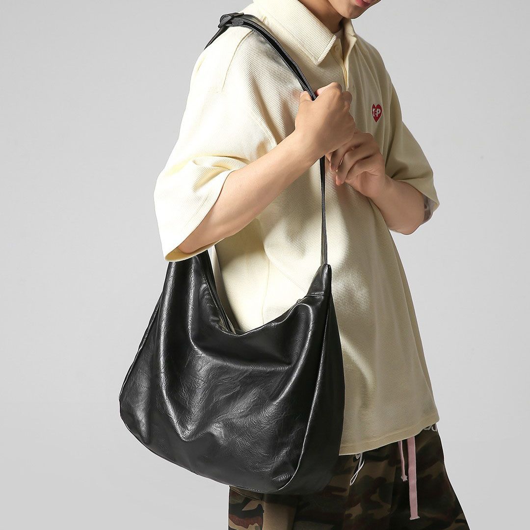 Black PU Leather Shoulder Bag - Large Capacity Hobo Handbag with Adjustable Strap, Soft Slouch Tote Purse for Women Daily Commute Shopping Travel and Casual Outings