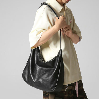 Black PU Leather Shoulder Bag - Large Capacity Hobo Handbag with Adjustable Strap, Soft Slouch Tote Purse for Women Daily Commute Shopping Travel and Casual Outings