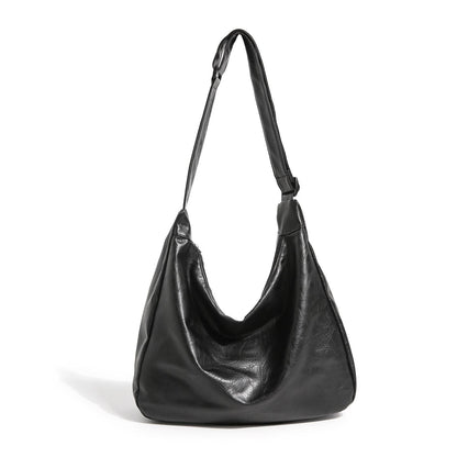 Black PU Leather Shoulder Bag - Large Capacity Hobo Handbag with Adjustable Strap, Soft Slouch Tote Purse for Women Daily Commute Shopping Travel and Casual Outings