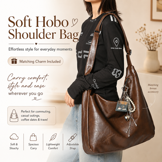 Black PU Leather Shoulder Bag - Large Capacity Hobo Handbag with Adjustable Strap, Soft Slouch Tote Purse for Women Daily Commute Shopping Travel and Casual Outings