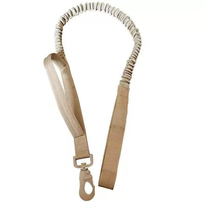 Khaki Tactical Dog Collar and Bungee Lead Set (M size) - Padded Quick Release Collar with Control Handle and Shock Absorbing Leash for Medium and Large Dogs