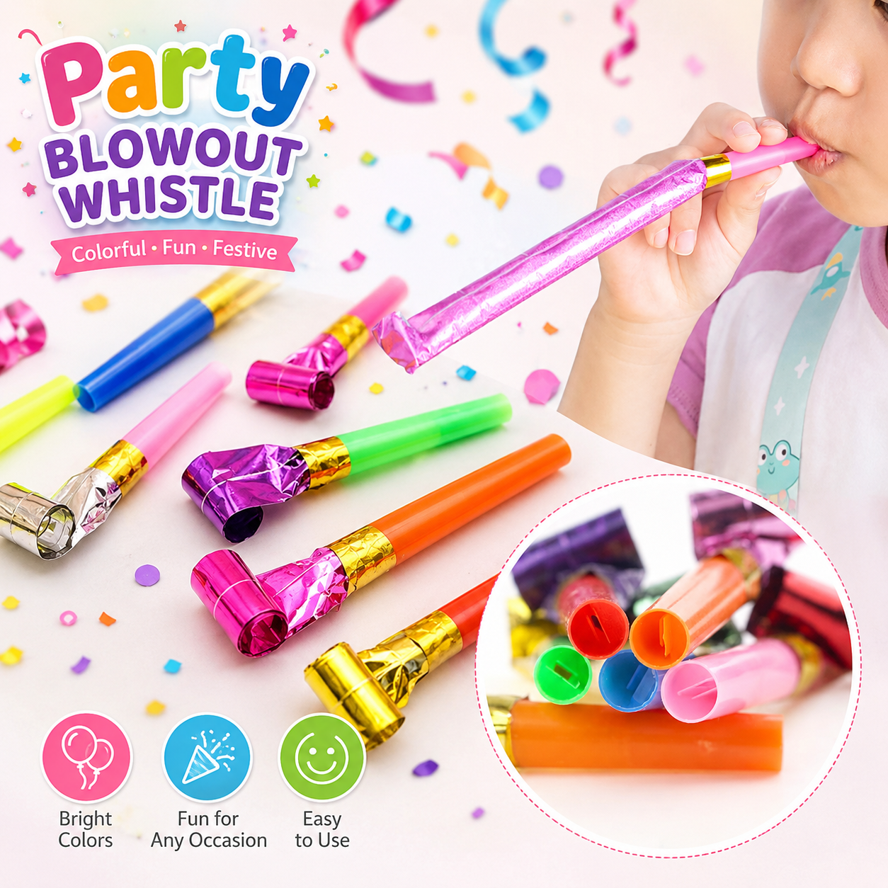 20 Piece Party Whistle and Blowout Set - 10 Whistle Balloons and 10 Party Blowers, Colourful Noise Makers for Birthdays, Celebrations and Party Bags